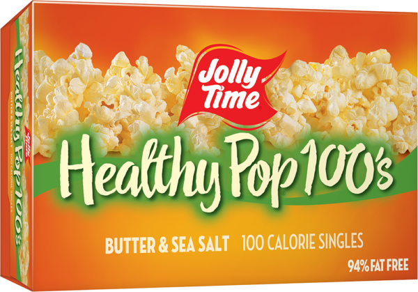 Jolly Time Healthy Pop Butter Microwave Popcorn Mini Bags. 100 calorie popcorn bags equal to 3 Weight Watchers points. Popcorn Product: Healthy Pop Healthy Pop® Butter Minis