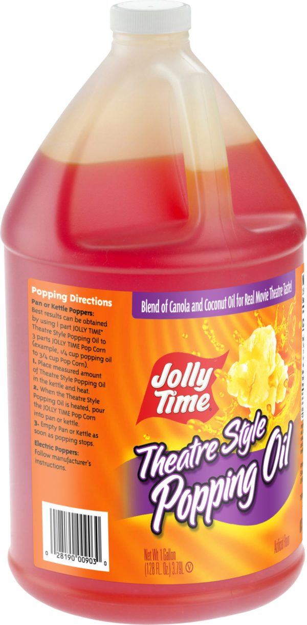 Jolly Time Popcorn Popping Oil. Bulk popcorn machine oil and wholesale coconut oil for commercial thater or concession poppers. Popcorn Product: Bulk & Concessions Popcorn Oil