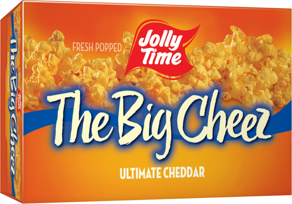 Jolly Time The Big Cheez Microwave Popcorn. A gourmet cheddar cheese flavored popcorn containing gluten-free, non-GMO kernels.