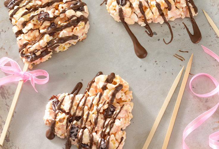 Recipe Image: Cherry Chocolate Popcorn Heart Bouquets