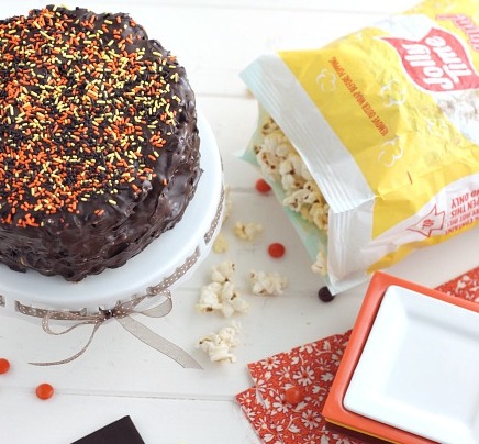 Chocolate Peanut Butter Popcorn Cake