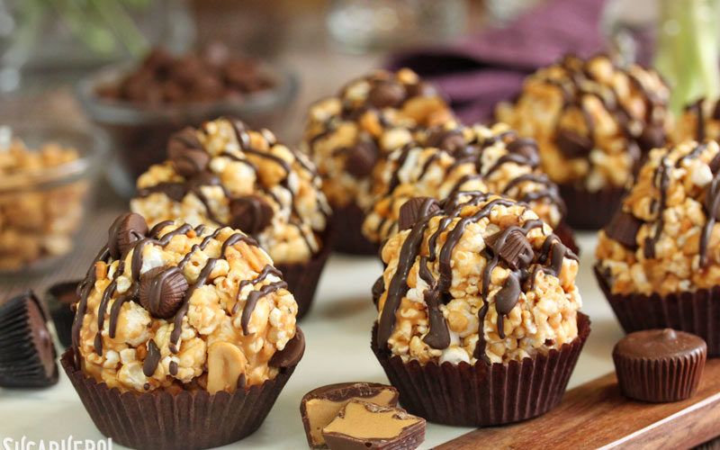 Peanut Butter Cup Popcorn Balls