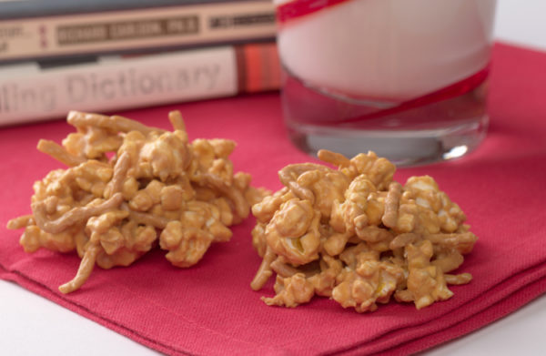 Peanut Butter White Chocolate Popcorn Haystacks