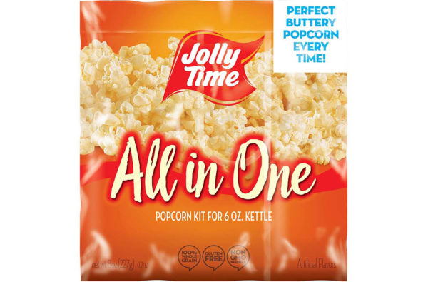 Jolly Time All in One Popcorn Kits. Portion packets with kernels, popping oil and salt for 6oz, 8oz and 12oz popcorn machines. Popcorn Product: Bulk & Concessions All in One Kits for Popcorn Machines