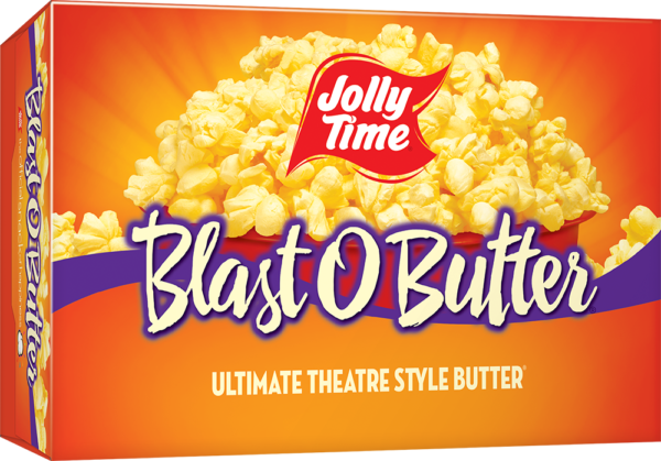 Jolly Time Blast O Butter Microwave Popcorn. Our best butter popcorn with a movie theater style extra buttery flavor. Popcorn Product: Microwave Classics Blast O Butter®