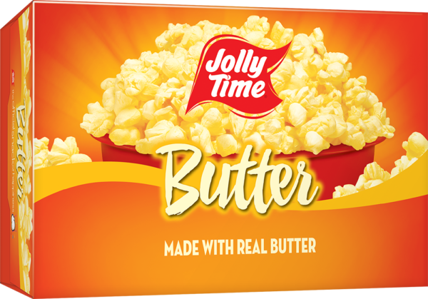 Jolly Time Butter Microwave Popcorn. A classic buttery popcorn flavor made with the trans-fat free Smart Balance oil blend. Popcorn Product: Microwave Classics Butter