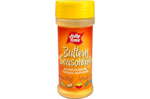 Jolly Time Buttery Popcorn Seasoning. Movie theater popcorn salt, also used as a butter flavored topping powder for many foods. Popcorn Product: Novelty & Accessories Buttery Seasoning