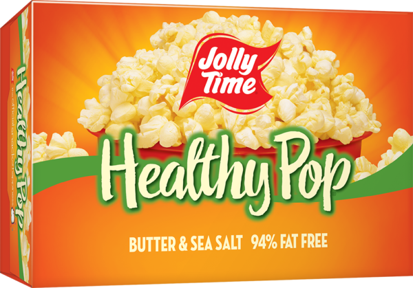 Jolly Time Healthy Pop Butter Microwave Popcorn. A 94% fat free popcorn endorsed by Weight Watchers to support a healthy diet. Popcorn Product: Healthy Pop Healthy Pop® Butter