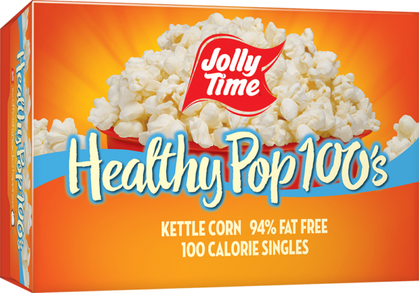 Jolly Time Healthy Pop Kettle Corn Microwave Popcorn Mini Bags. 94% fat free, 100 calorie popcorn endorsed by Weight Watchers. Popcorn Product: Healthy Pop Healthy Pop® Kettle Corn Minis