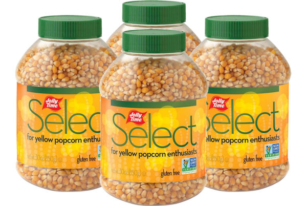 Jolly Time Select Yellow Popcorn Kernels. A jar of premium gourmet stovetop popping corn. Non-GMO and Gluten Free. Popcorn Product: Kernels JOLLY TIME® Select® Yellow Popcorn Kernels