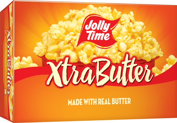 Jolly Time Xtra Butter Microwave Popcorn. An extra buttery flavor made with the trans-fat free Smart Balance oil blend. Popcorn Product: Microwave Classics Xtra Butter