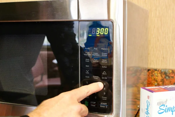 Microwave showing a popping time of 3:00 minutes.