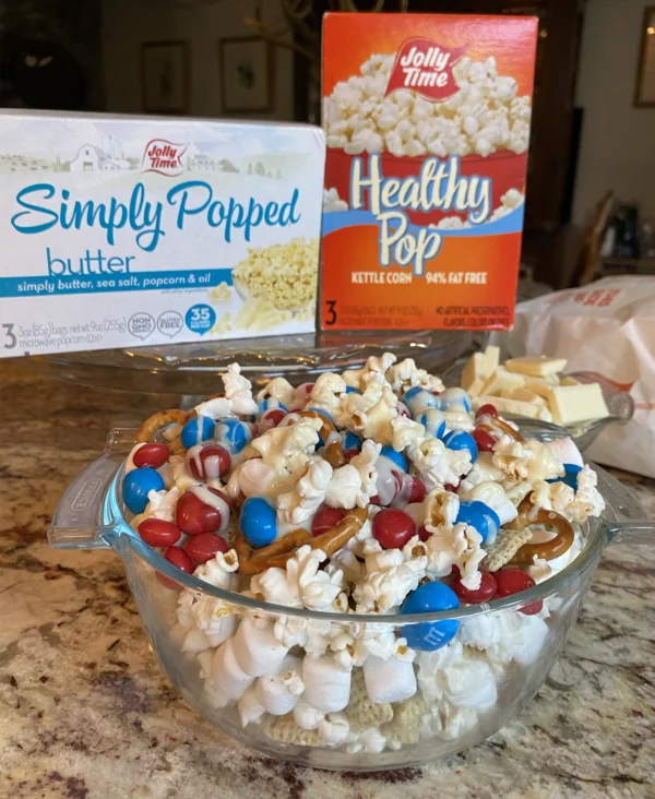 Red, white & blue popcorn mix